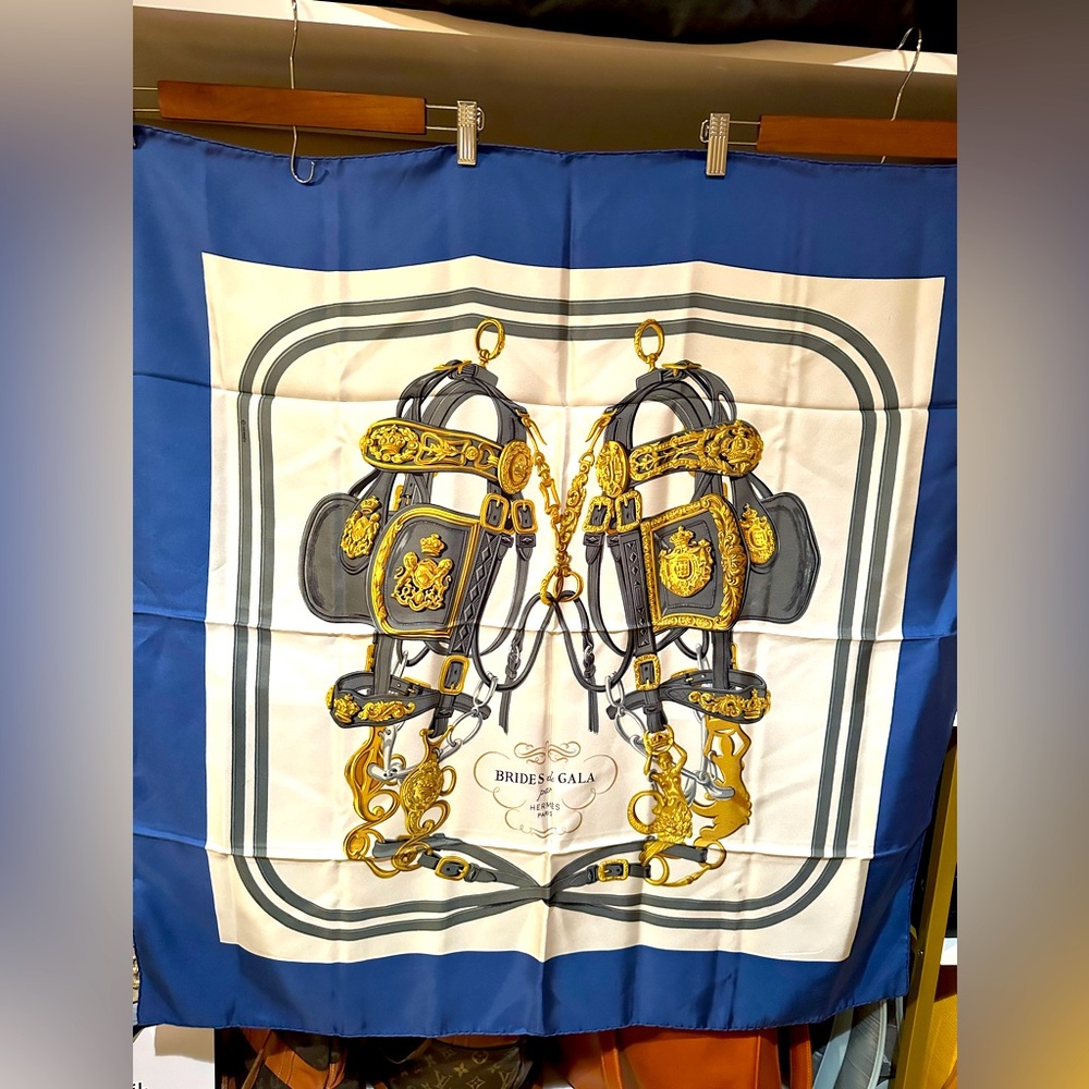 Hermes Vintage Silk Brides de Gala Blue Scarf